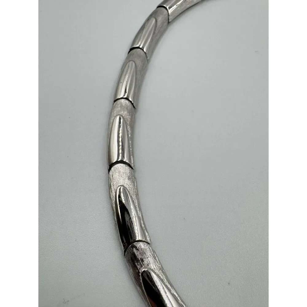 Monet Signed Silver Tone Brushed Polished Vintage Choker Necklace Estate Jewelry